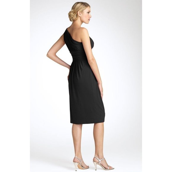 🆕 MAGGY LONDON One Shoulder Stretch Jersey Dress Black 4 - Picture 2 of 2